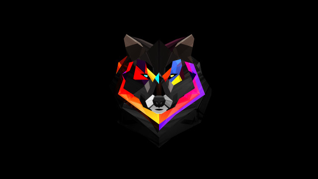 Colorful wolf head black background #3 free wallpaper - medium preview image