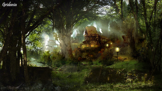 House woods lights windows trees free wallpaper - medium preview image