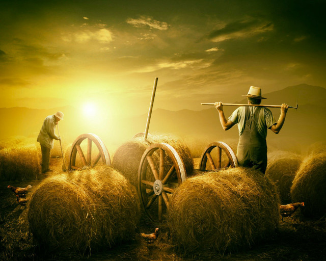 Man stick wagon hay man free wallpaper - medium preview image