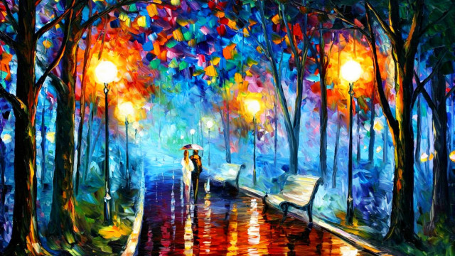 Couple umbrella autumn leaves city free wallpaper - medium preview image