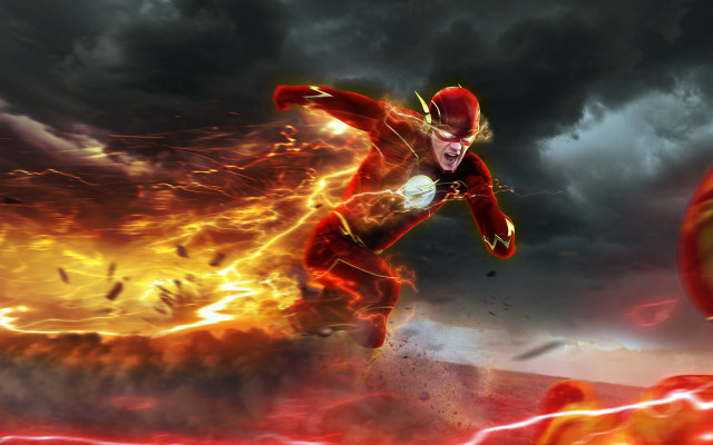Red suit man running fire #2 free wallpaper - medium preview image