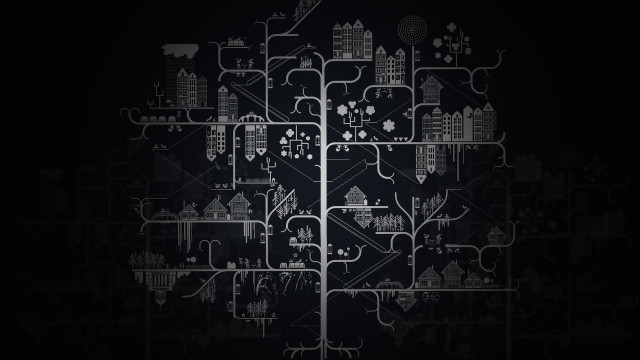 Black white tree buildings background free wallpaper - medium preview image