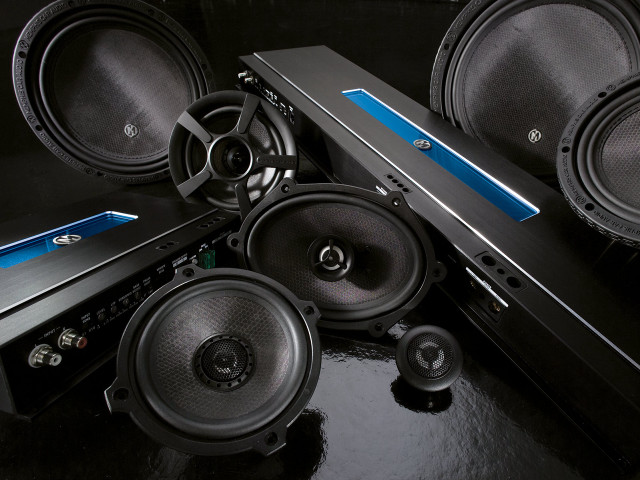 Speakers table black surface blue free wallpaper - medium preview image