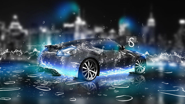 Futuristic car city rain water free wallpaper for desktop - medium preview image