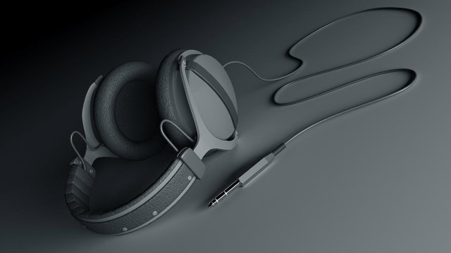 Headphones table pen scissors laying free wallpaper - medium preview image