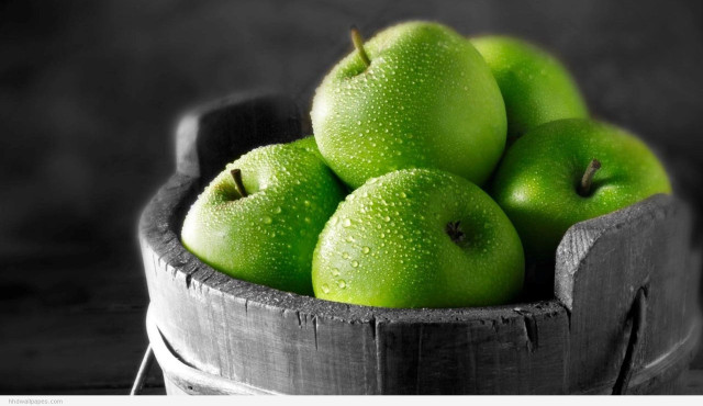 Wooden bowl green apples table free wallpaper - medium preview image