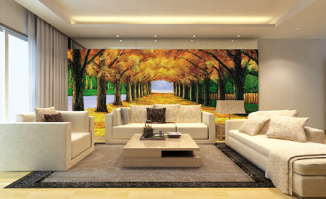 Living room forest painting couch free wallpaper - medium preview image