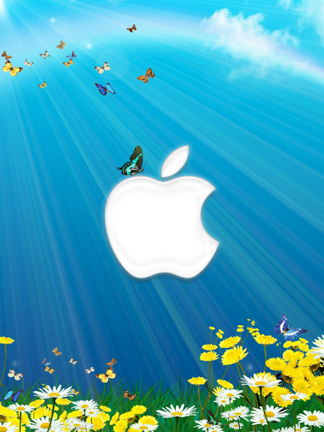 Apple logo daisies butterflies sky free wallpaper - medium preview image