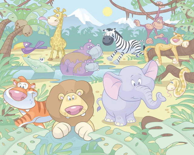 Jungle cartoon animals lion background free wallpaper - medium preview image
