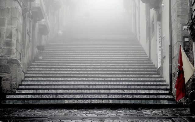 Stairs building flag foggy skies free wallpaper - medium preview image