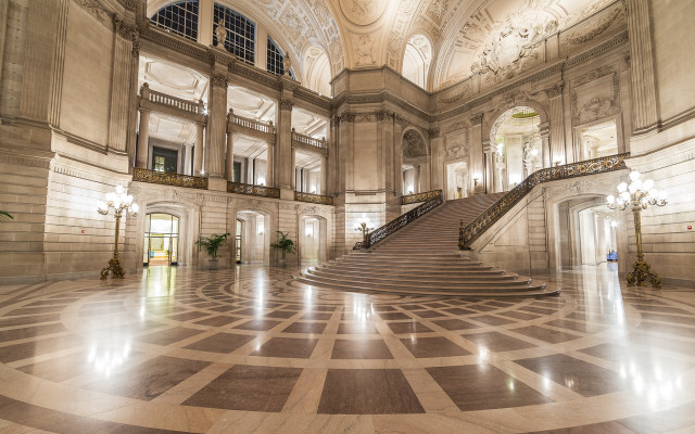 Large building staircase clock chandelier free wallpaper - medium preview image