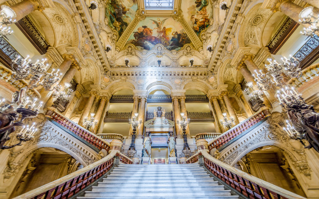 Large staircase painting ceiling chandeliers free wallpaper - medium preview image