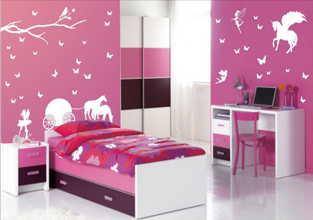 Pink bedroom white furniture bird free wallpaper - medium preview image