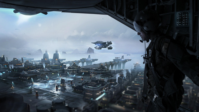 Futuristic city space station modern free wallpaper - medium preview image