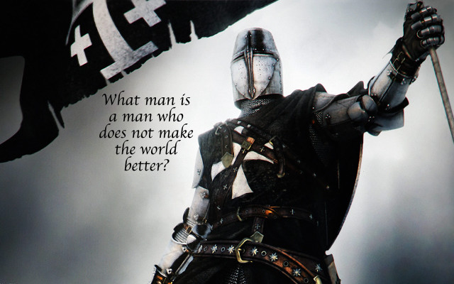 Knight holding flag banner quote free wallpaper - medium preview image