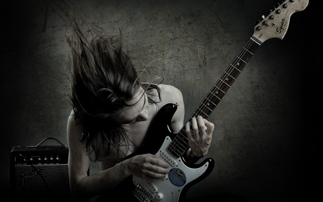 Woman long hair guitar dark free wallpaper - medium preview image