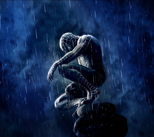 Spiderman rock rain silhouette night free wallpaper - medium preview image