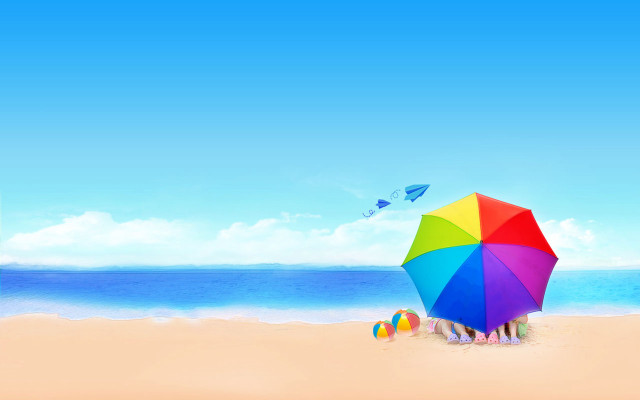 Colorful umbrella sandy beach ocean #2 free wallpaper - medium preview image
