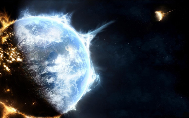 Blue planet star black background free wallpaper - medium preview image