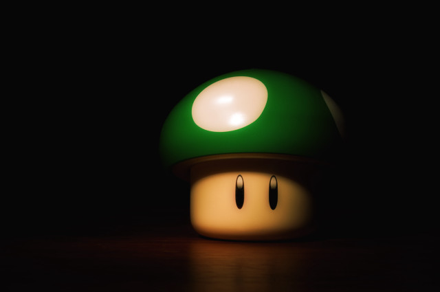 Mushroom lamp wooden table dark free wallpaper - medium preview image