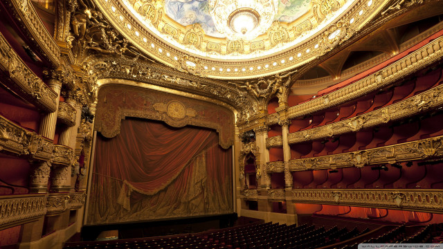 Auditorium gold curtain painted ceiling free wallpaper - medium preview image