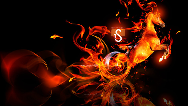 Horse on fire reflection water free wallpaper - medium preview image