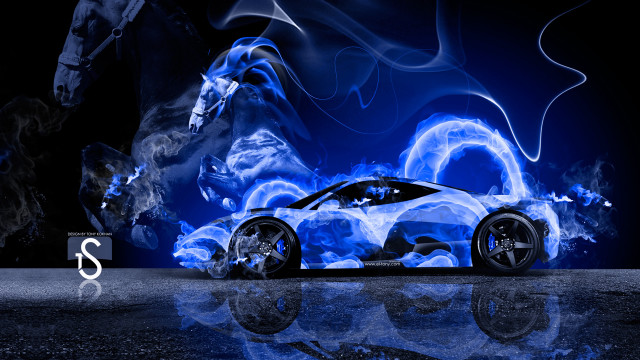 Car blue smoke horse background free wallpaper - medium preview image