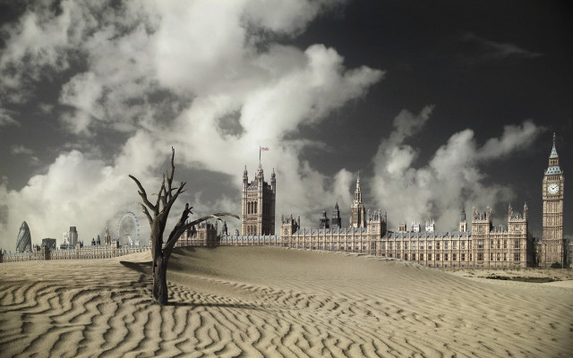 Large building clock tower desert free wallpaper - medium preview image