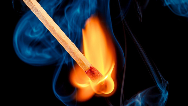 Lit matchstick blue smoke red free wallpaper - medium preview image