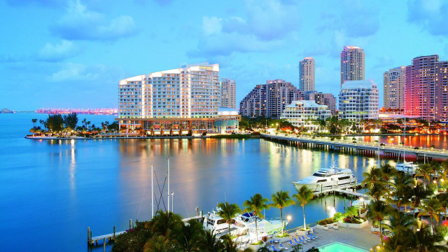 City harbor marina night boats free wallpaper - medium preview image