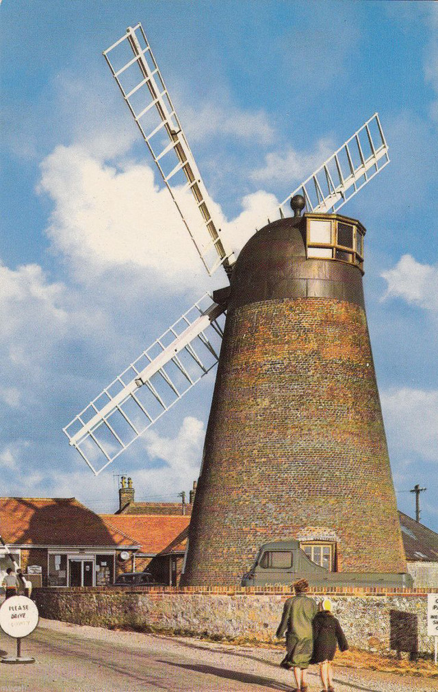 Windmill person walking road van free wallpaper - medium preview image