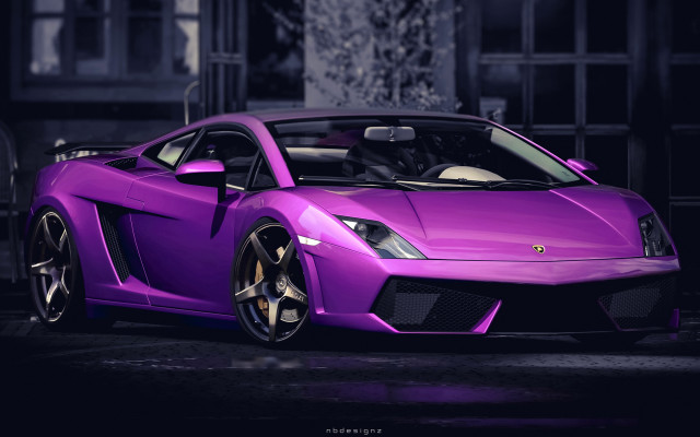 Purple sports car night building #3 free wallpaper - medium preview image