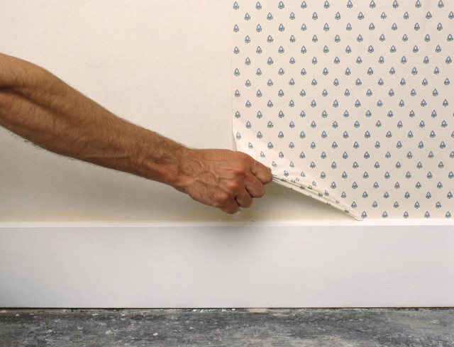 Man putting wallpaper wall hand free wallpaper - medium preview image