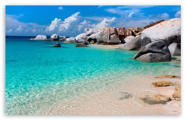 Beach clear blue water rocks #5 free wallpaper - medium preview image