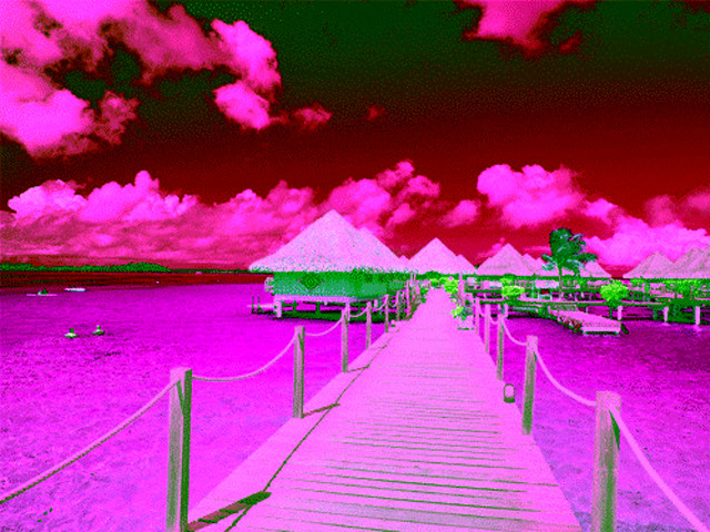 Pier beach thatched huts swimming free wallpaper - medium preview image