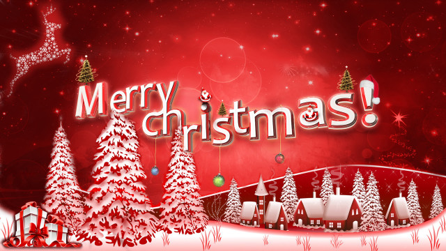 Merry christmas snowy village trees free wallpaper - medium preview image