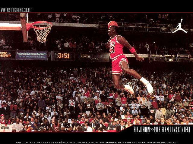 Man red uniform jumping basketball #5 free wallpaper - medium preview image