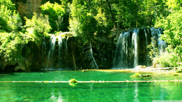 Waterfall lake green water trees free wallpaper - medium preview image
