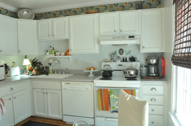 Kitchen white cabinets stove window free wallpaper - medium preview image