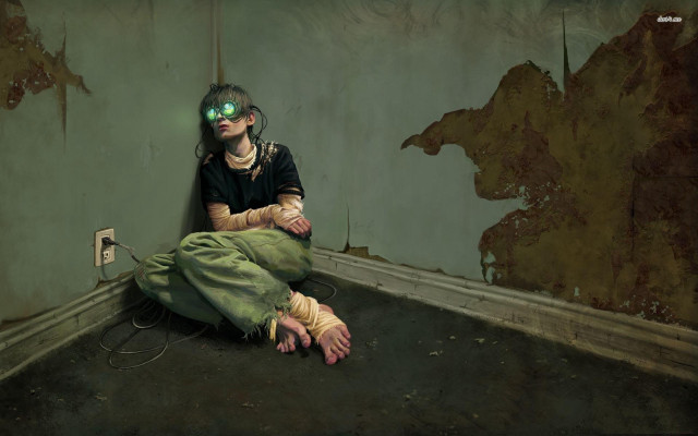 Woman sitting floor hands crossed free wallpaper - medium preview image