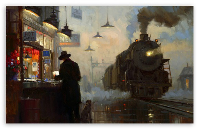 Man train station painting person free wallpaper - medium preview image