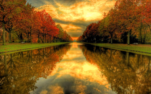 River trees clouds sunset reflection #2 free wallpaper - medium preview image