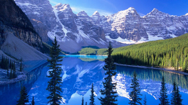 Mountain lake trees snow covered #5 free wallpaper - medium preview image