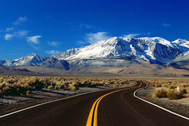 Road mountain blue sky clouds free wallpaper - medium preview image