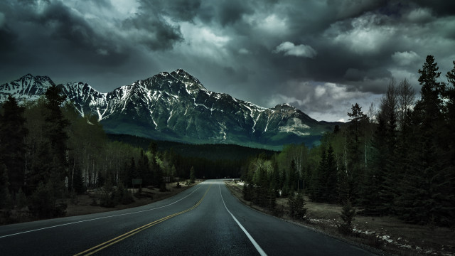 Mountain road cloudy sky forest #2 free wallpaper - medium preview image