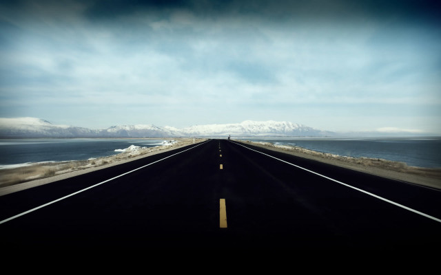 Ocean mountains road blue sky free wallpaper - medium preview image