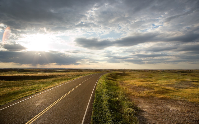 Sunset road field sky clouds free wallpaper - medium preview image