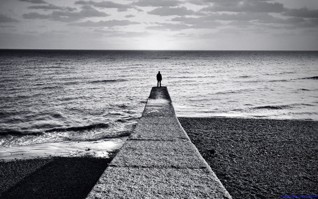 Person pier ocean black and #4 free wallpaper - medium preview image