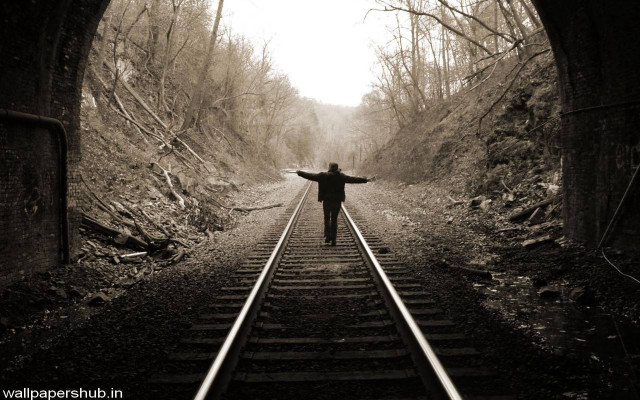 Train track tunnel silhouette starry free wallpaper - medium preview image
