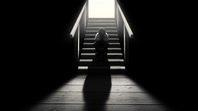Woman staircase dark shadow door free wallpaper - medium preview image